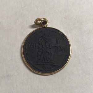 Ancient Ruin Pendant Charm 14K Gold Border